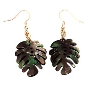 Tropical Monstera Leaf Dangle‎ Earrings Green Fashion Jewelry